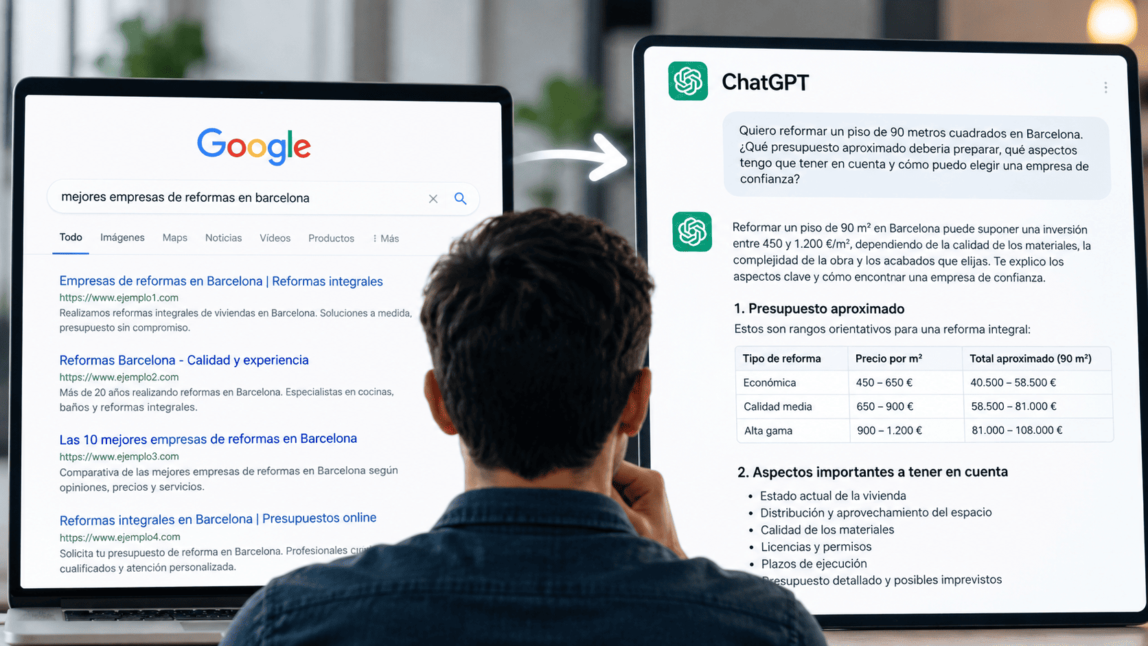 Comparación de búsquedas en Google y ChatGPT. (1)